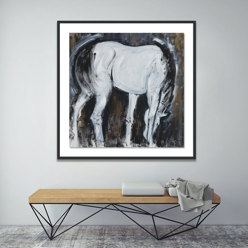 White horse II Framed Print, 40" H x 40" W x 2.5" D, Black