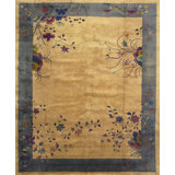 Hand Knotted Room Size Antique Chinese Art Deco Wool Pile Rug