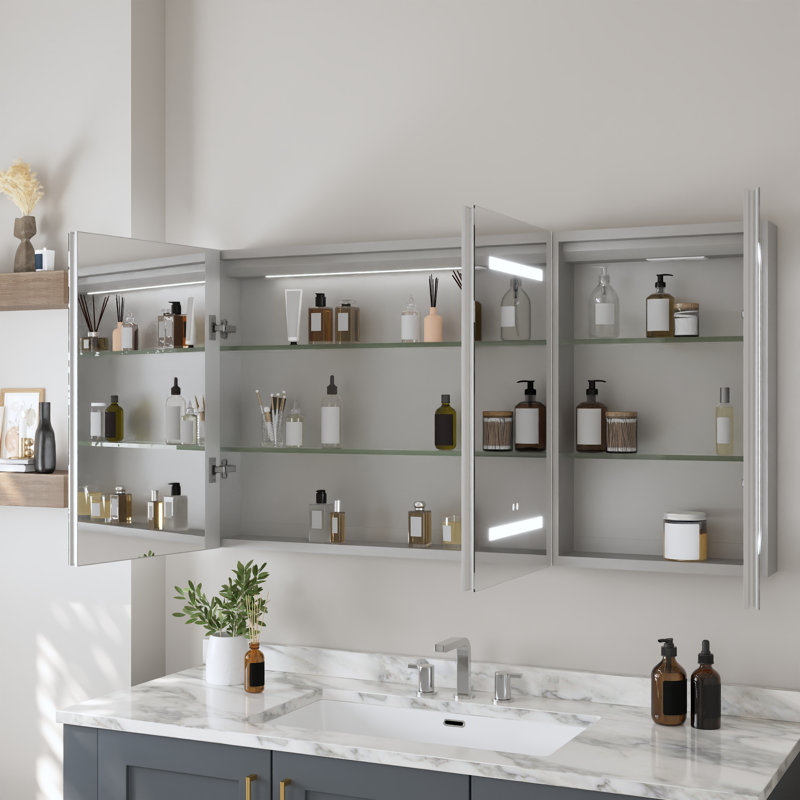 48" W x 26" H LED Medicine Cabinet with Mirror, Defogger, USB Outlet, Dimmable Tri-Color Lighting & Touch Sensor, Surface Mount