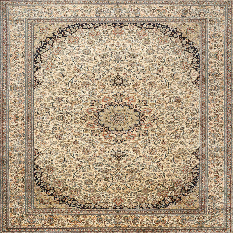 Tapis gris/noir/beige traditionnel, Rond 6 pi