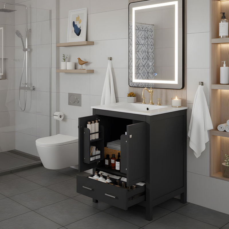 Meuble-lavabo 24 po avec lavabo en céramique, Noir