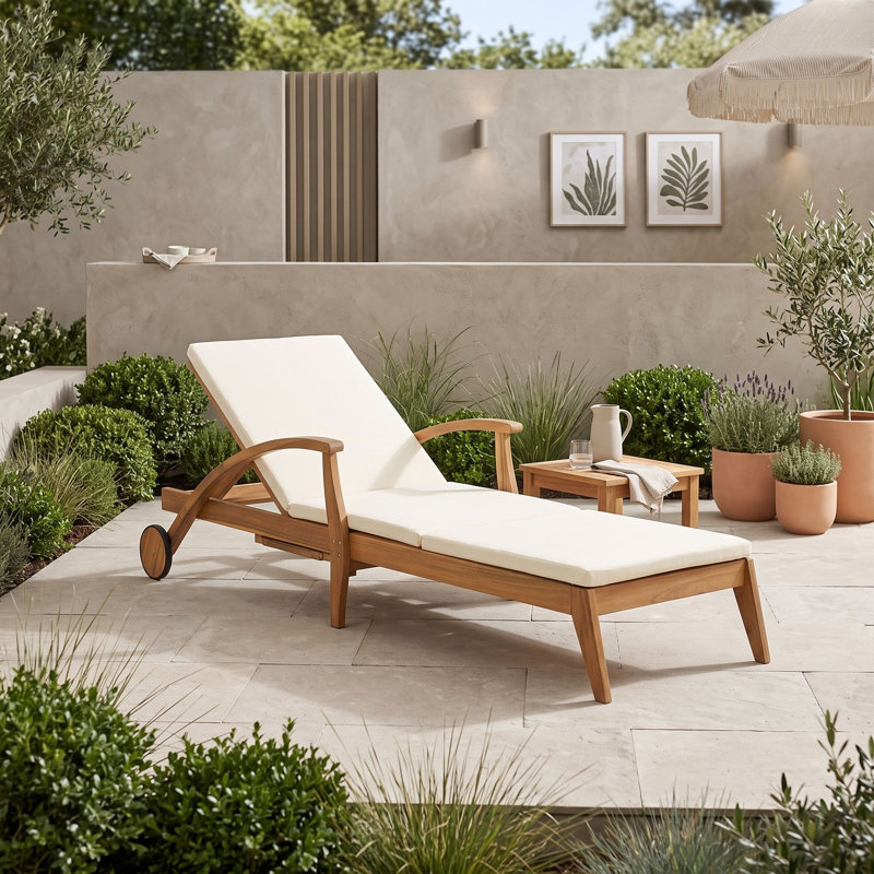 Chaise longue d'extérieur avec inclinaison réglable à 4 positions, coussin épais et roulettes