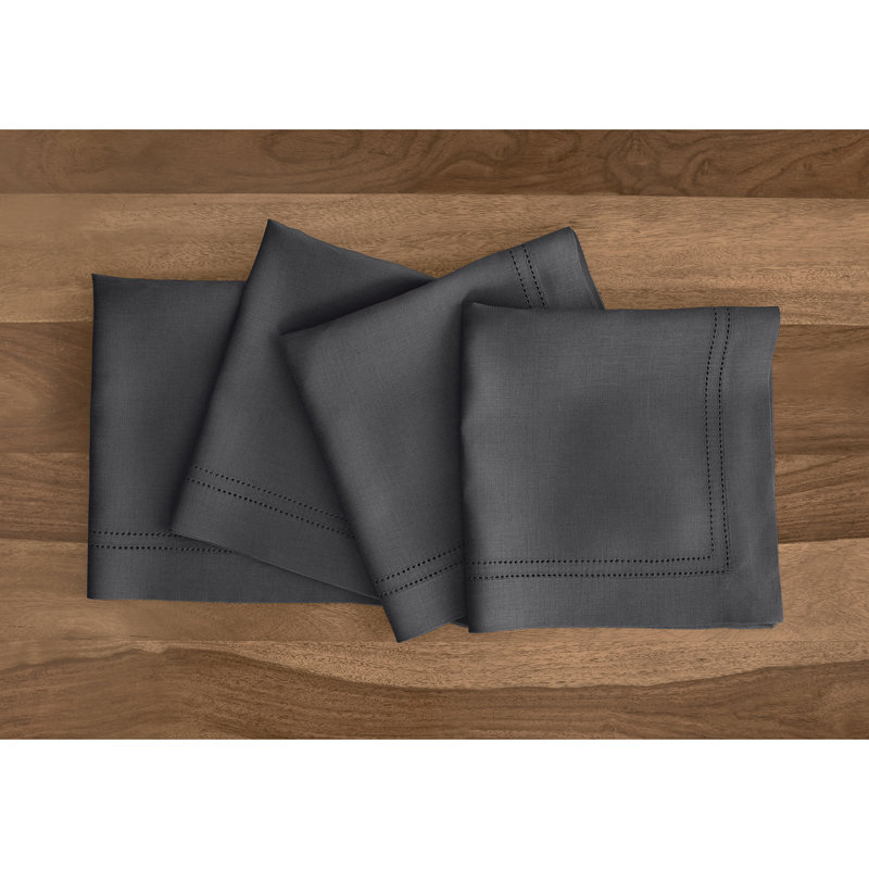 Linen Double Hemstitch - 100% Pue Linen Dinner Napkins, Lava Smoke