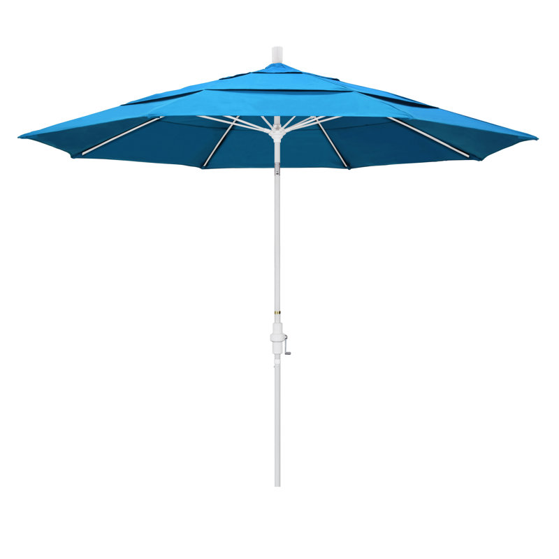 Parasol de marché 11 pi Brent, Toile toile Sunbrella® cyan, H 110,5 po x l 132 po x P 132 po, Gris martelé