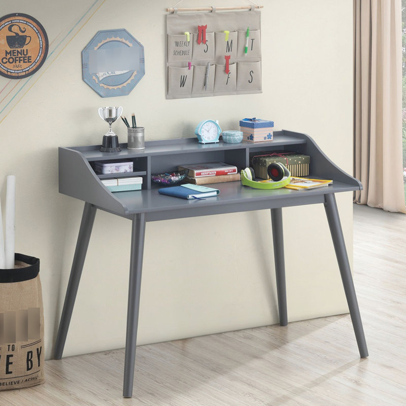 Bureau d'écriture rectangulaire gris avec 4 compartiments et pieds de style Mid-Century inspirés du rangement