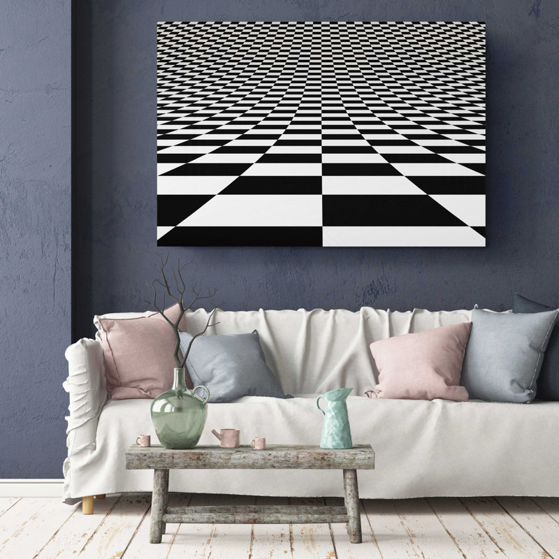 «Checker fond optique illusion sur toile», H 16 po x l 24 po x P 1 po