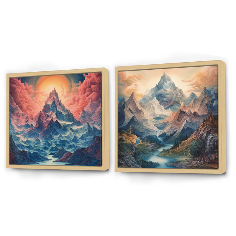 «Mystical Mountain Mistmagical Daydreames» 2 pièces, Cadre flottant brun, H 30 po x l 61 po