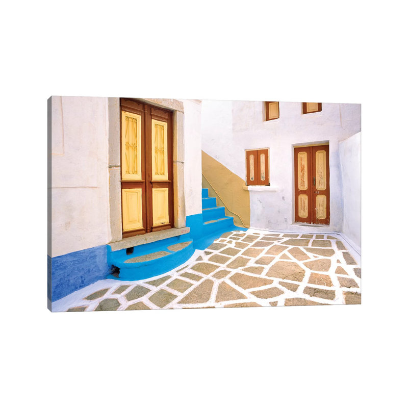 Greece, Symi. Doors To Courtyard And Stairway Of House. by Jaynes Gallery - Wrapped Canvas Gallery-Wrapped Canvas Giclée