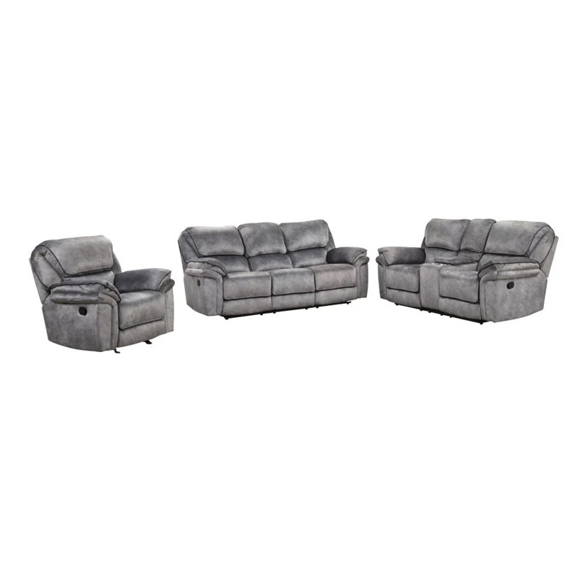 Canapé 3 pièces Arisa, causeuse, ensemble de fauteuil inclinable manuel, similicuir gris