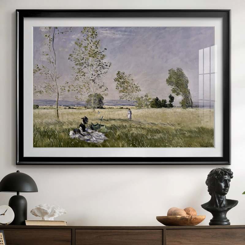 Dans la prairie - Claude Monet - Reproduction d'art encadrée, sous verre et passe-partout, grand format pour salon, Noir
