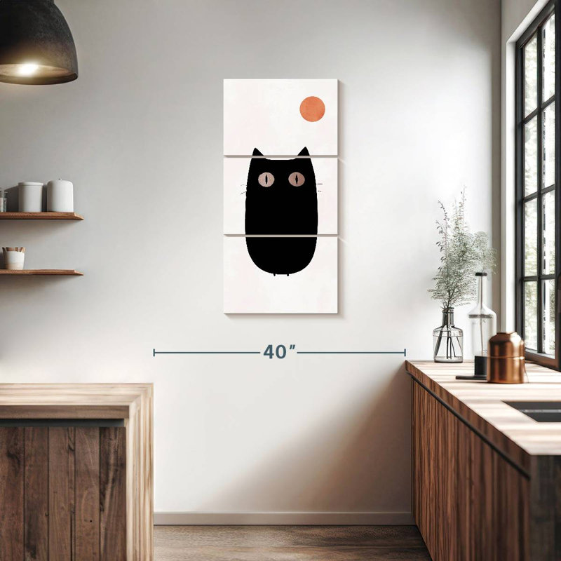 Curieux chat noir, H 38 po x l 18 po