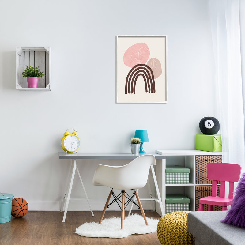 Fun Boho Rainbow Shapes - impression, H 30 po x l 24 po x P 1,5 po, Giclée encadrée blanc bord de mer