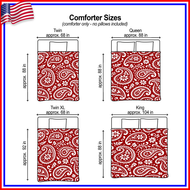 Red White Paisley Pattern Comforter, King