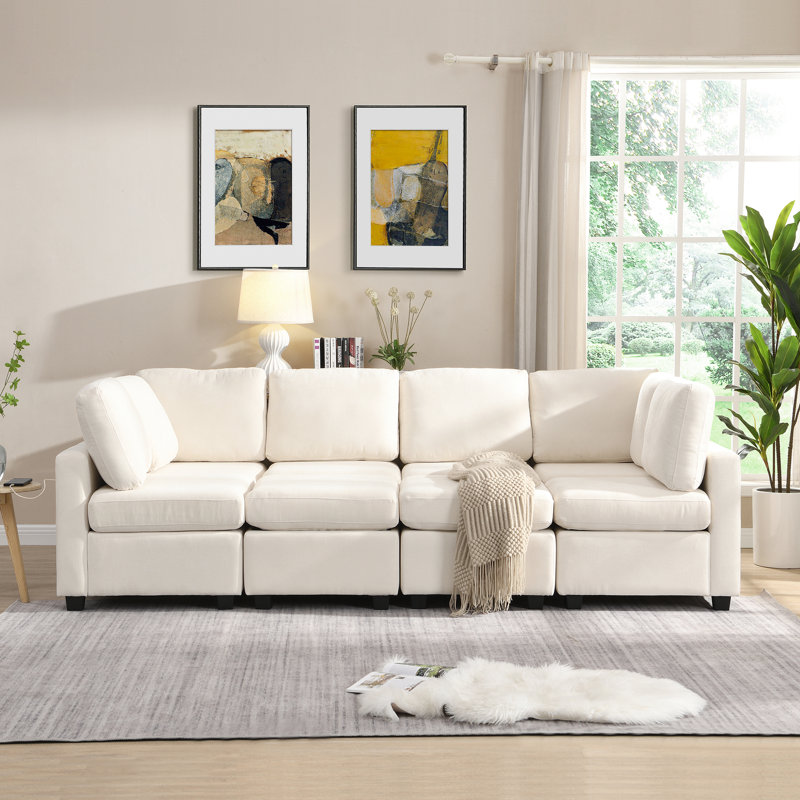 Canapé modulaire de 103 po avec deux repose-pieds et abris mobiles, douilles de lit beige, Beige