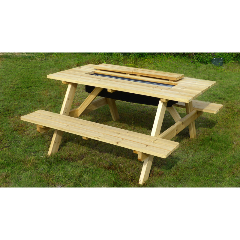 Natural Canadian Hemlock 6-Person Outdoor Picnic Table with Built-in Cooler