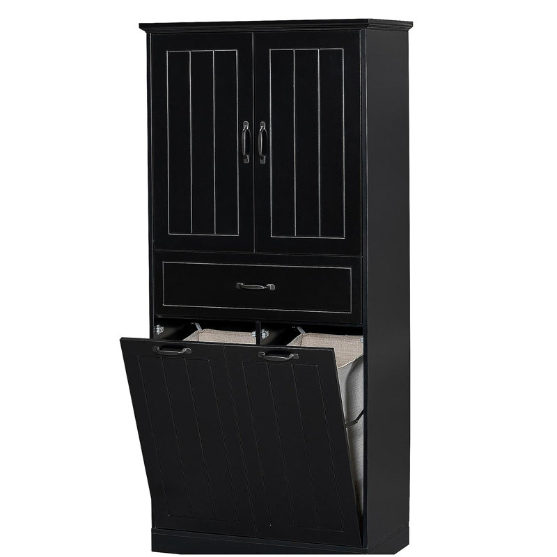 Bathroom Storage Cabinet With Laundry Basket, Black