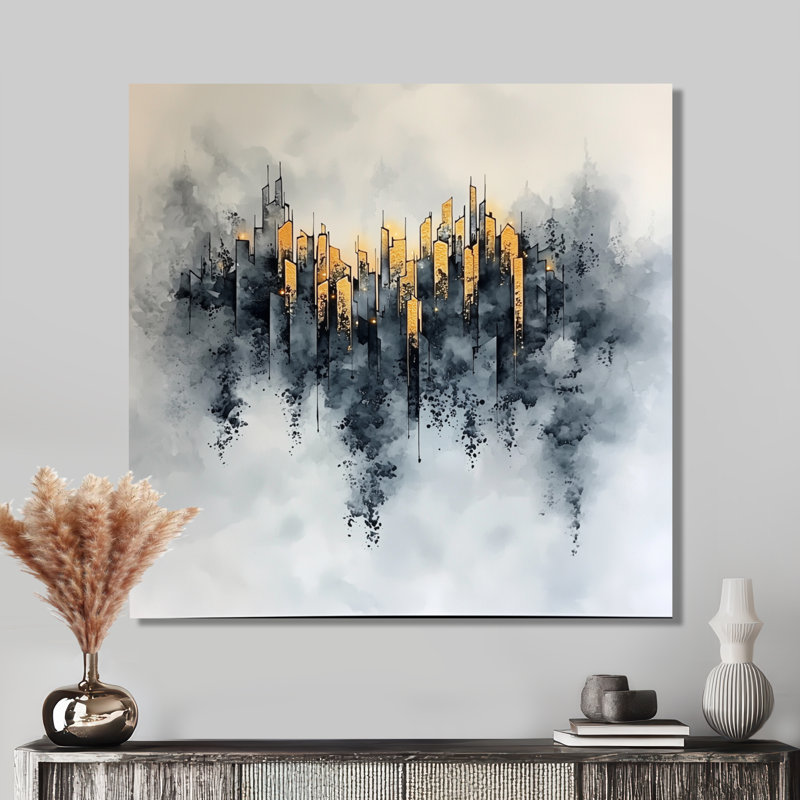 Abstrait, encre liquide New York City II - décor mural en métal, impression industrielle, H 36 po x l 36 po x P 0,84 po