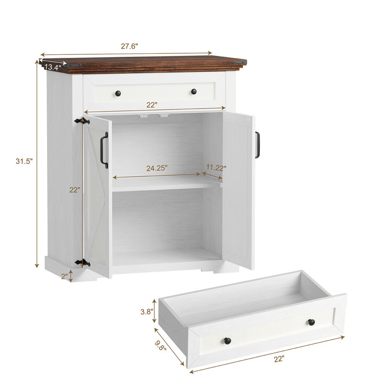 Buffet de 27,6 po de largeur avec tiroir, armoire 2 portes avec tablette réglable pour le couloir, le salon, la salle à manger