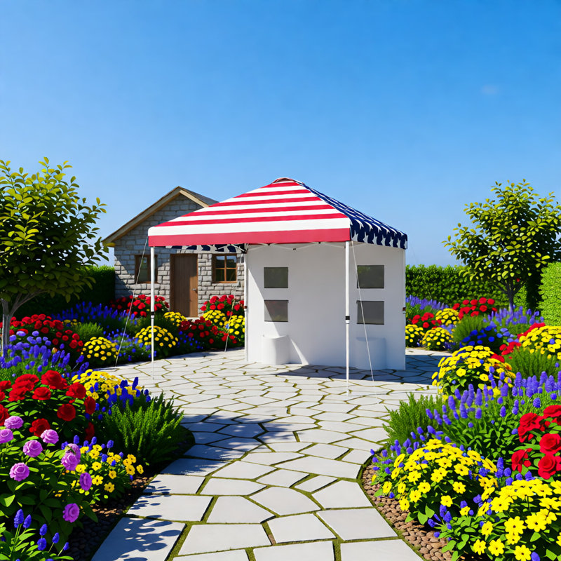 Tente de réception 10 x 10 pi avec paroi latérale avec abri de soleil instantané à hauteur réglable avec poches de rangement, imprimé drapeau américain