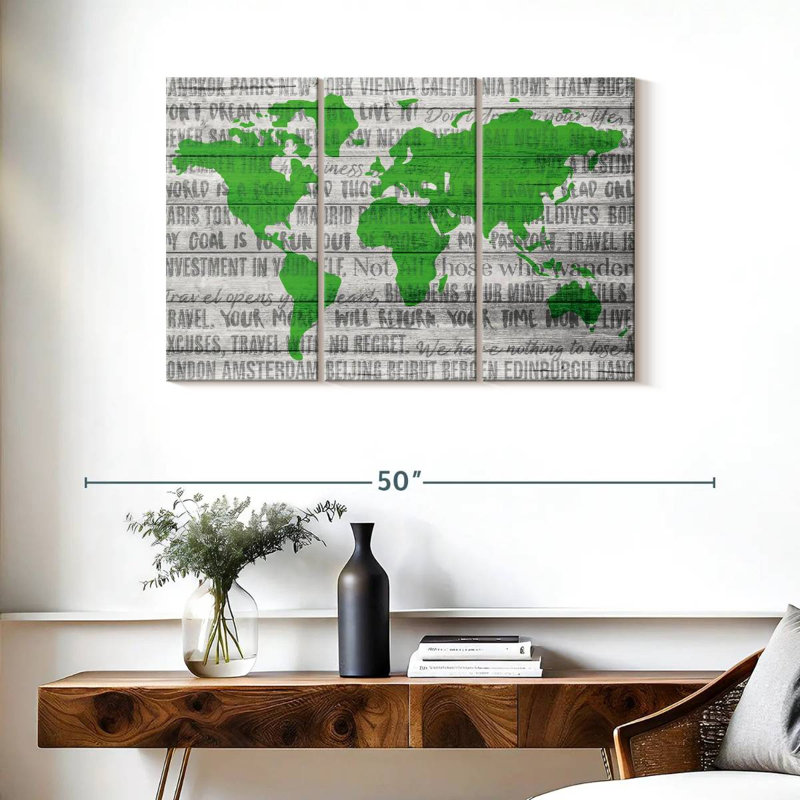 Carte du monde de citations de voyage de Senne - vert, H 24 po x l 38 po