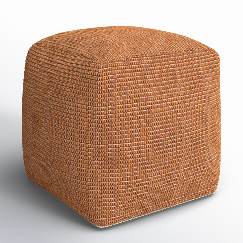 Square Orange Cotton Wool Upholstered Pouf