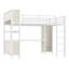Grand lit mezzanine en métal avec bureau en L, garde-robe et tablettes, lit mezzanine haut avec rangement pour adolescents et adultes peu encombrant