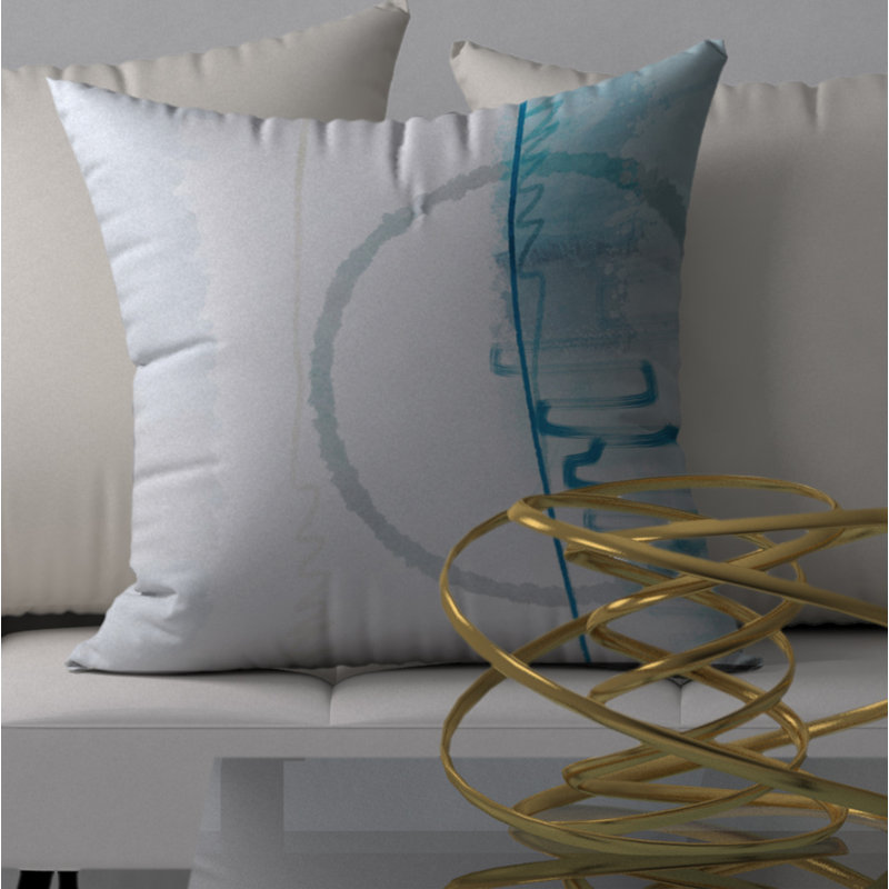 Housse de coussin carré et insert, 18" x 18", Blanc / bleu sarcelle