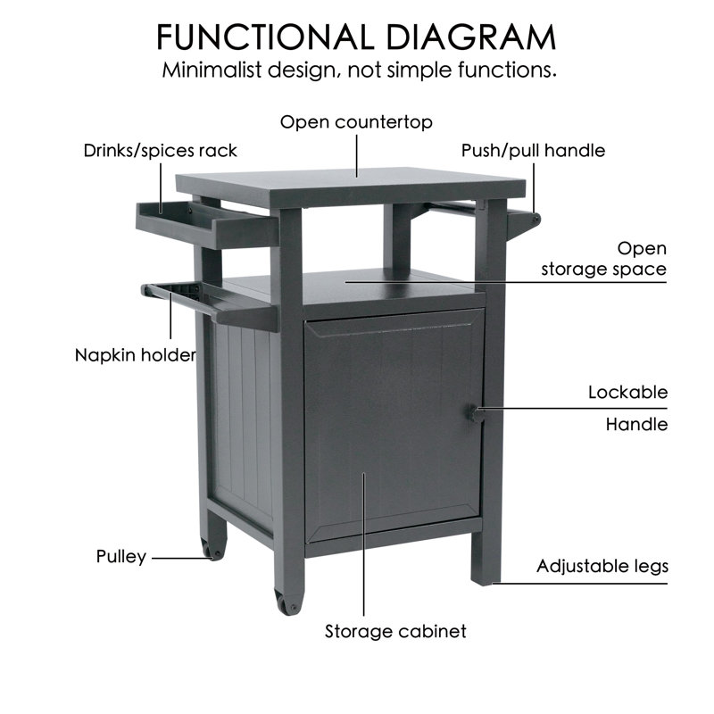  BBQ Grill Storage Cart/Bin, Grill Carts Outdoor Storage Cabinet With Wheels 23.5''Lx20.31''Wx35.51''H(2 Wheels)