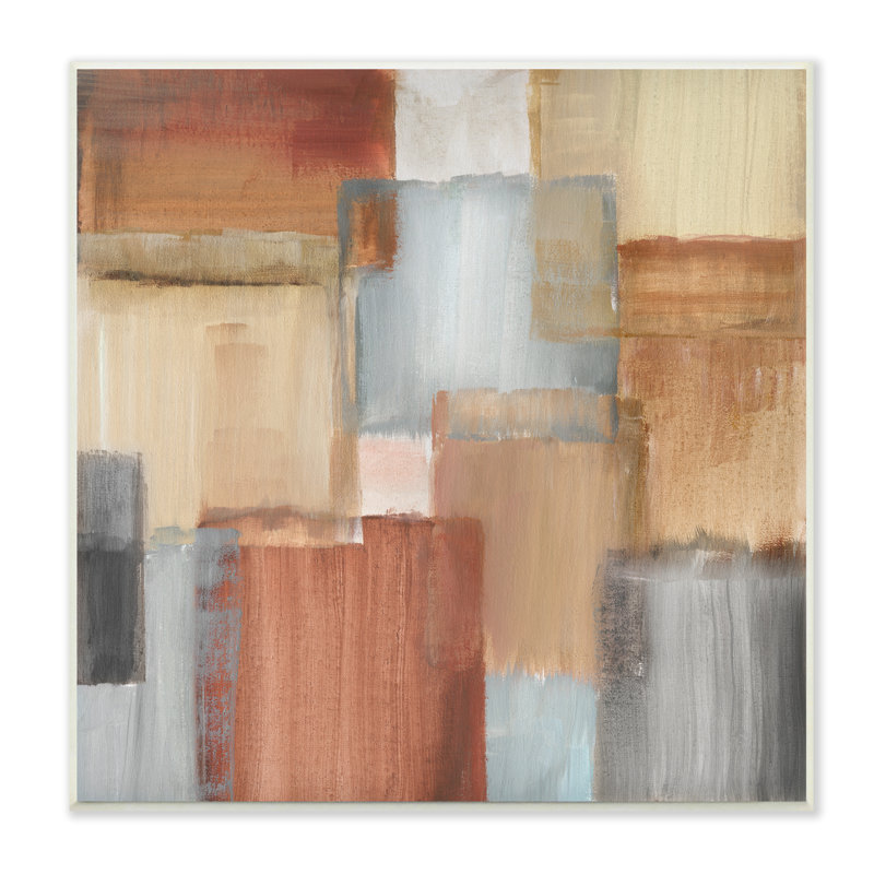 «Layered Patchwork Abstraction Neutral Brown Grey» par Nan - Peinture, H 12 po x l 12 po, Plaque murale
