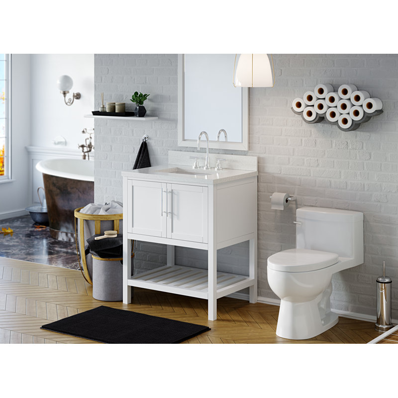 Ensemble de meuble-lavabo simple Riose, Quartz blanc glacier, Blanc mat, 30"