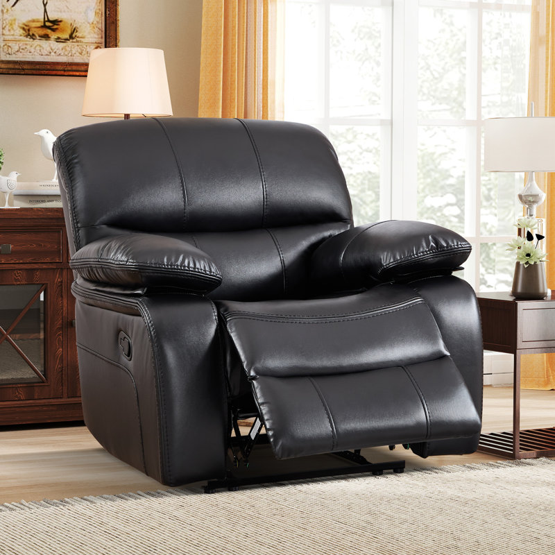 39.8'' Wide Modern Upholstered Faux Leather Manual Reclining Sofa With Pillow Top Arm, Black