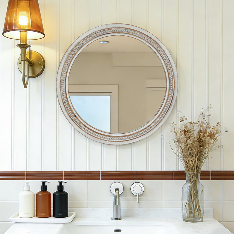 Round Wall Mirror With Beaded Trim