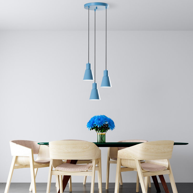 Lustre réglable élégant, corps en métal bleu clair, 15,7 po de diamètre | Hauteur: 29,5 - 44,9 po | Type de douille: 3 x E27 de 40 W maximum | Éclairage élégant pour le salon et la salle à manger, design moderne, ampoule non incluse