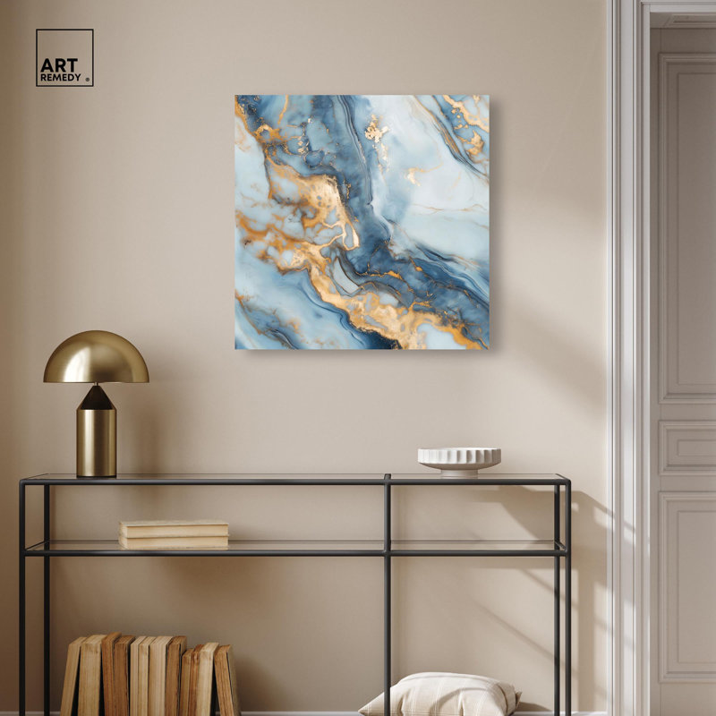 Toile marbrée dorée dorée abstraite par Art Remedy, H 16 po x l 16 po, Toile tendue, Peinture sans cadre