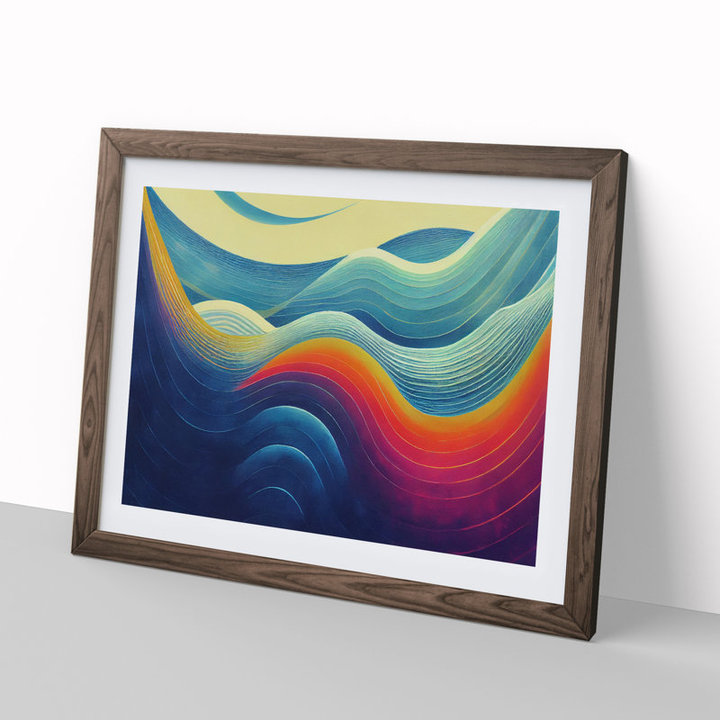 XH1022-4033X Flowing Ocean Wave Abstract - Single Picture Frame Print, 25cm H x 34cm W x 2cm D, Walnut Framed