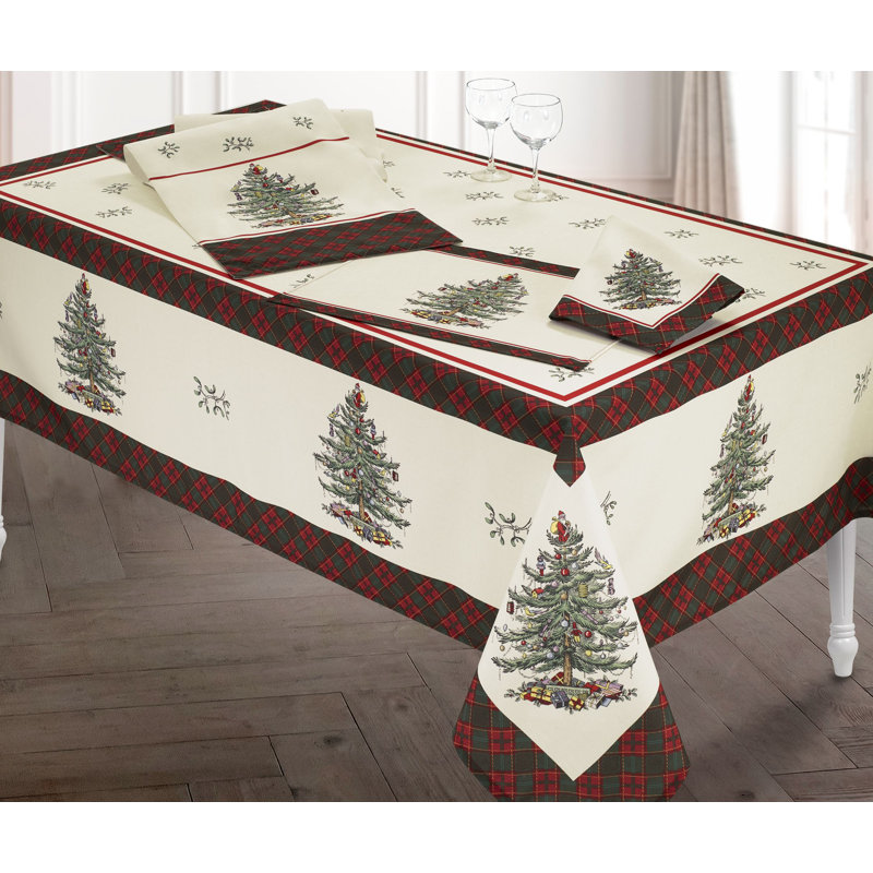 Christmas Tree Floral Tablecloth, 144" x 60"