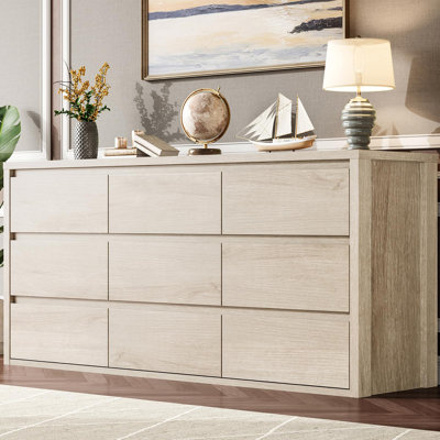Commode 9 tiroirs, commode en bois moderne avec conception sans poignée, grande armoire de rangement pour la chambre à coucher, le salon et le vestibule