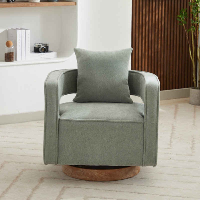 Davidanthony Upholstered Swivel Barrel Chair, Pale Green Polyester