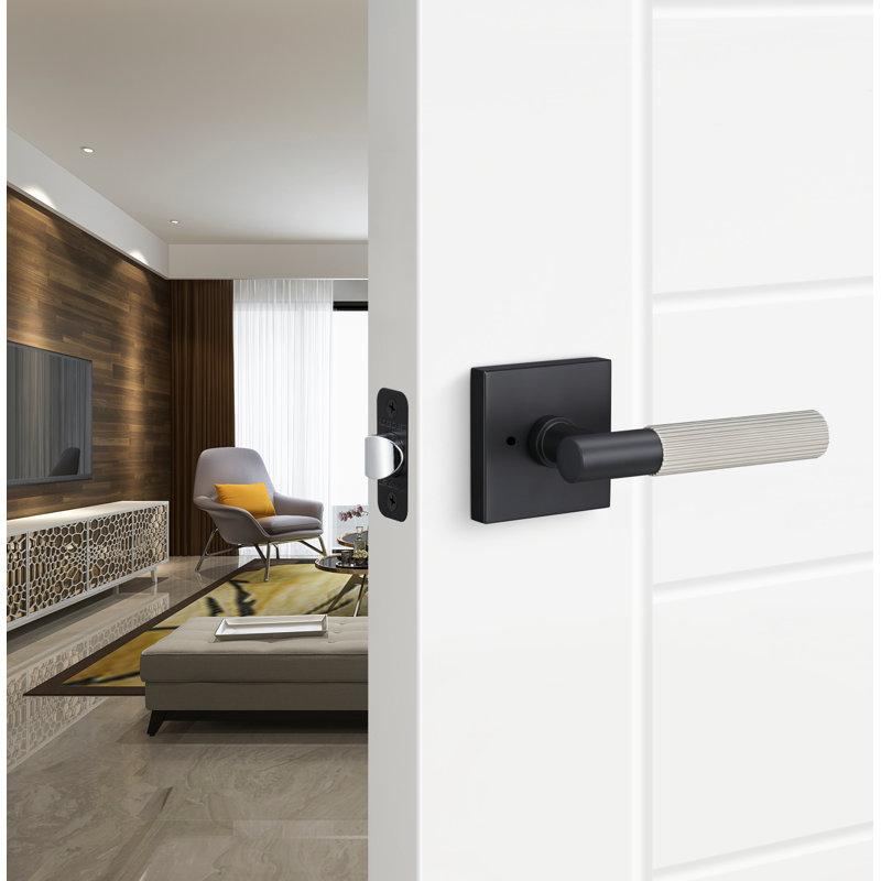 Aspra Square Privacy Rosett, Straight Knurled Grip, Flat Black/Satin Nickel