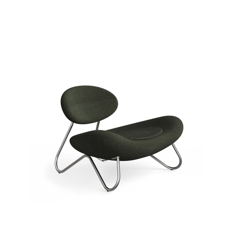 Meadow Lounge Chair, Black Painted Steel Frame, Pine Cotton Blend, Brushed Stainless Steel