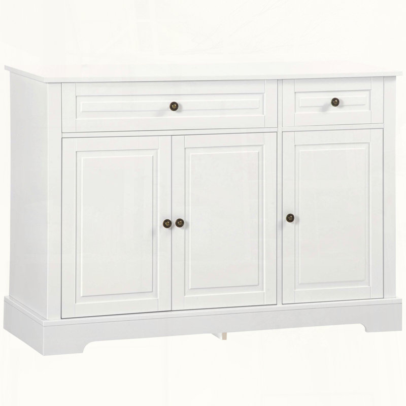Sideboard Buffet Cabinet with Adjustable Shelves and Antique Metal Knobs, White