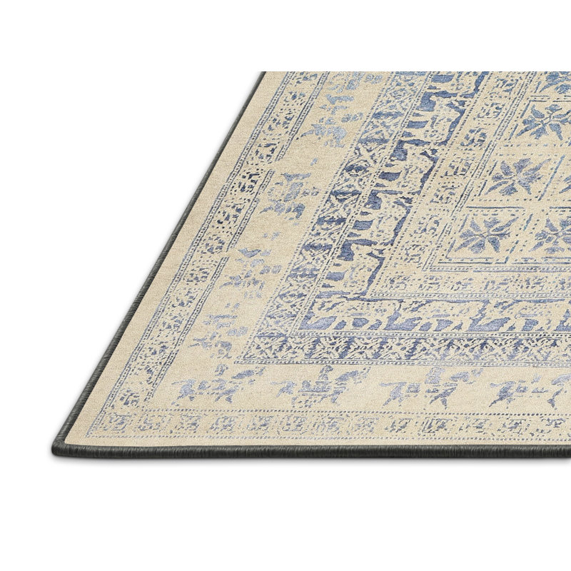 Tapis contemporain ivoire / bleu Camborne, Rectangle 5 pi x 7 pi