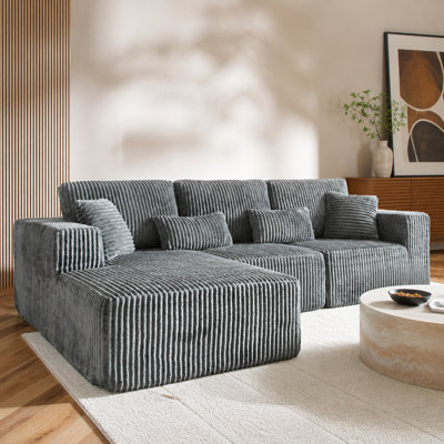 Canapé modulaire de 109 po, canapé modulaire Cloud avec assise profonde, canapé modulaire en L moderne avec méridienne, fauteuils rembourrés pour la chambre à coucher du salon, sans assemblage, (GRIS)
