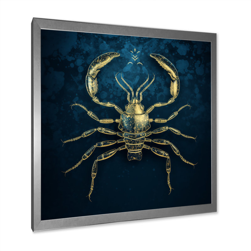 " Exquisite Scorpio Gold On Blue ", 24" H x 24" W x 1" D, Silver Single Picture Framed