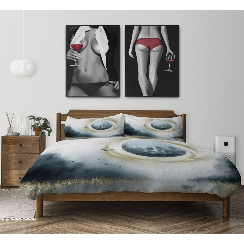 Twill Toile Duvet Cover, King Duvet Cover + 2 King Pillowcases