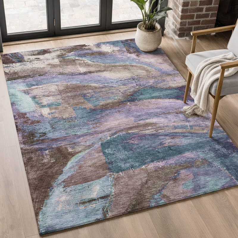 Tapis abstrait lavable à la machine de qualité supérieure Mayfield AMF2040, Moka, 8 pi x 10 pi