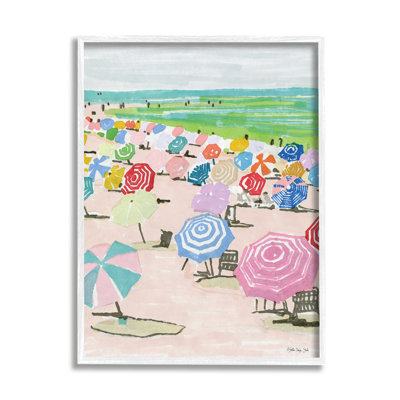 «Pastel Umbrella», plage remplie, aquarelle, paysage blanc, estampe numérique, art texturé par Stellar Design Studio