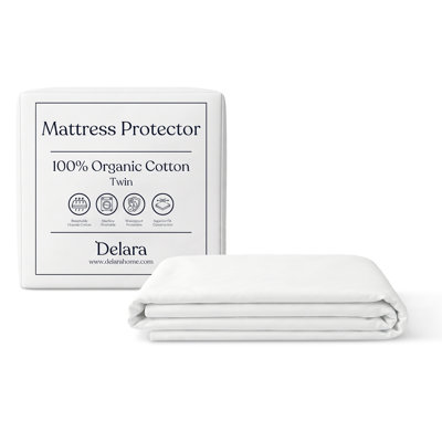 Protège-matelas imperméable Delara 100% imperméable, surface en coton biologique certifié GOTS, silencieux et respirant, poche profonde de 19 po, lavable en machine - simple 39 po x 75 po