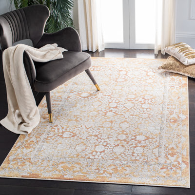 Phillipston Viscose Oriental Rug in Gold/Beige