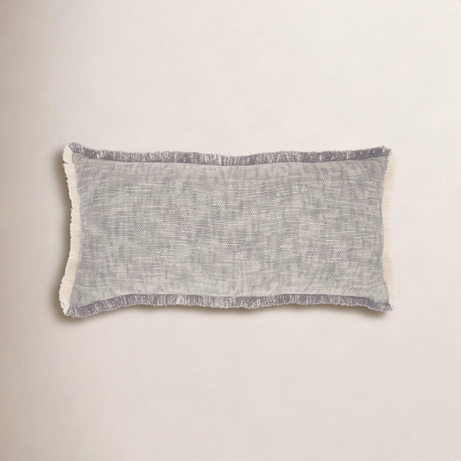 Gomer Fringed Cotton Lumbar Throw Pillow, Gray